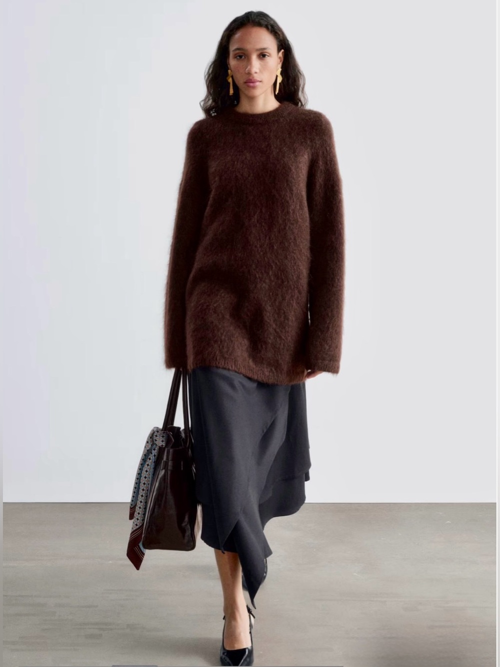 & Other Stories Oversized Mohair Blend Relaxed Fit Burgundy Sweater - Size: S